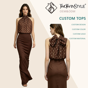 Nuova Camicetta Elegante <span class=keywords><strong>da</strong></span> Donna a Pois Color Caffè, con Scollo all'Americana, Senza Maniche, Fiocco Grande sul Retro, Trasparente, Vestibilità Ampia, per Serate Formali, Ingrosso - Product Image 1
