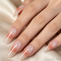 Listo para Enviar: 24 Uñas Postizas Largas Tipo Ataúd con Diseño Aura Blush, Rosa Lechoso y Brillo Dorado, Reutilizables, Venta al por Mayor