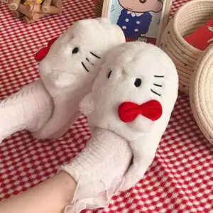 Cute waterproof Cat HK Think Plush Slippers Winter Indoor Anti slip Home Shoes Warm Women's Anime Slippers