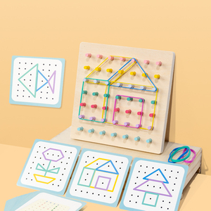 Houten pegboard voor kinderen, geometrische vormen, creatieve rubberen bandpuzzel, sensorische integratie, stok, Montessori-educatief speelgoed - Product Image 1