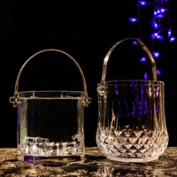 Seau à glace en verre transparent avec poignée en métal et pinces à glace, refroidisseur de boissons texturé pour service de boissons en bar ou à fête