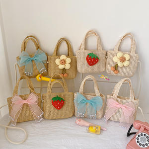 ストローバッグ、2024年夏韓国版ファッションバスケットガールキッドビーチストローハンドバッグ - Product Image 1