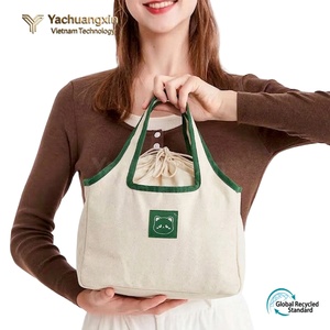 Sac à déjeuner en toile avec cordon de serrage et patch chat vert, design tendance pour adultes, pour le camping et l'usage quotidien - Product Image 3