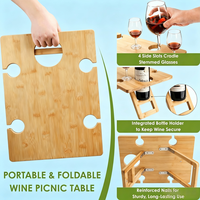 Table de pique-nique portable pour vin avec porte-verres à vin (5 verres), table pliante pour champagne et collations, table à vin et fromage