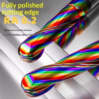 2 Flute Solid Carbide Ball Nose End Mill, Pemotong Penggilingan Eksternal R dengan Lapisan Pelangi untuk Pemesinan CNC Paduan Aluminium.