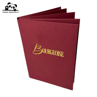 Ensemble de porte-menus 4 vues en lin rouge bordeaux de qualité supérieure, liste des vins, menu principal avec logo estampé à chaud doré