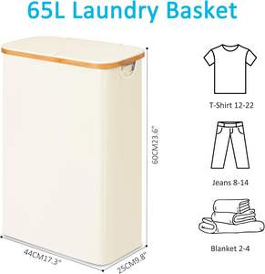 Cesto para Ropa Sucia de 60L, Impermeable, de Algodón Oxford, con Asas Largas, Bolsa de Malla Magnética y Tapa Extraíble para Almacenamiento de Ropa Sucia - Product Image 3