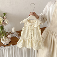 Robe d'été sans manches pour bébé fille avec col Peter Pan, à pois, volants et nœud, en coton doux pour tout-petits