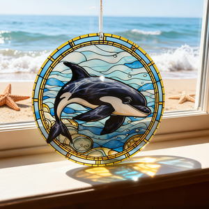 Customized Whale Lovers Holiday Ornament Ocean Creatures Suncatcher <b>Window</b> Hanging Stained Glass <b>Panel</b> - Product Image 6