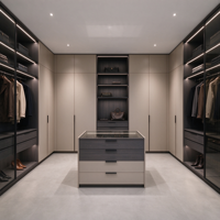 Système de rangement modulaire sur mesure de haute qualité pour chambre à coucher, dressing en bois avec portes vitrées et éclairage LED pour villas de luxe