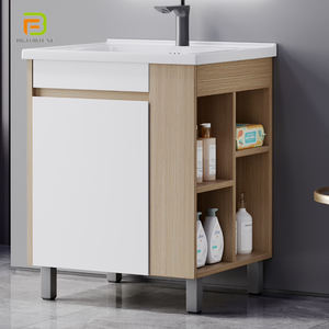 Meubles de salle de bain modernes en bois massif, meuble-lavabo sur pied avec lavabo et miroir - Product Image 4