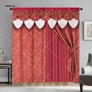 Venta al por mayor asequible estilo americano Floral Jacquard <span class=keywords><strong>Cortinas</strong></span> Blackout <span class=keywords><strong>Cortinas</strong></span> para sala de estar Rod Pocket <span class=keywords><strong>Cortinas</strong></span> con cenefas - Product Image 1