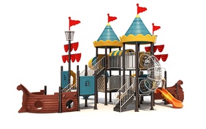 Ensemble d'équipements de jeux d'extérieur commerciaux sur le thème de l'océan, avec toboggan en spirale en plastique HDPE certifié ASTM, combo bateau pirate, pour une expérience de rêve - Product Image 3