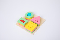 Bloques de Construcción Montessori para Bebés, Cuadrados, Juego de 4, Formas Geométricas, Tablero de Ensamblaje, Juguetes Educativos de Madera para el Desarrollo Intelectual