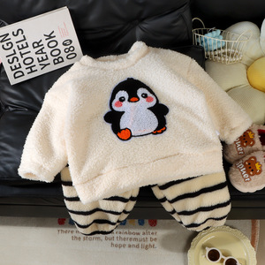 Conjunto Infantil Cálido de Nuevo Estilo para Otoño/Invierno, Ropa de Dormir Gruesa para Niñas con Forro Polar de Lana, <span class=keywords><strong>Pijama</strong></span> de Bebé con Dibujos Animados de Animales - Product Image 3