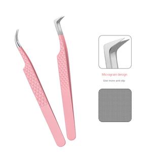 Pinzas rizadoras de pestañas de fibra de alta precisión, color rosa, para injerto floral, cómodas y reticuladas, de fácil aplicación, para suministro transfronterizo. - Product Image 3