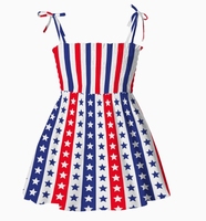 Robe d'été pour filles Zs 4th July US, sans manches, à bretelles, motif drapeau américain, en spandex/polyester respirant, longueur genou, pour enfants