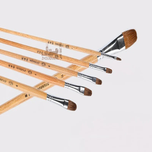 Ensemble de 6 pinceaux en poils de blaireau, manche en bois de hêtre, forme de noisette, pour peinture à l'huile, aquarelle, craie et acrylique – Fournitures d'art - Product Image 5