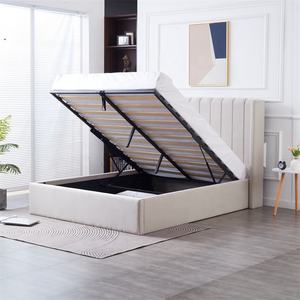 เตียงนุ่มคุณภาพสูง ดีไซน์หรูหรา ผ้าลินินสีเทาอ่อน หัวเตียงแบบติดกระดุม โครงเตียงควีนไซส์แบบมีที่เก็บของไฮดรอลิก - Product Image 1