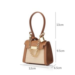 Bolsos de mano de estilo Retro para mujer, bolsas de mano de lona de paja vegana de cuero, Mini bolsas cruzadas con logotipo personalizado, 2023 - Product Image 2
