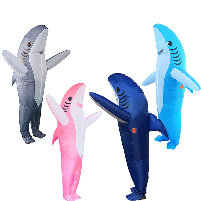 Adult Blow Up Costume Blue Shark Inflatable Costume For Adults LED 