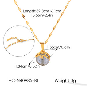Collier pendentif en pierre œil de chat naturelle, hypoallergénique, en acier inoxydable plaqué or 18 carats, pour femme, cadeau de fête - Product Image 6