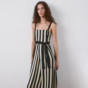 Abito Midi a Righe <span class=keywords><strong>con</strong></span> Cintura, Scollo Quadrato, Senza Maniche, Spalline Sottili, Chiusura Frontale <span class=keywords><strong>con</strong></span> Laccetti, per Feste Estive e Serate - Product Image 4