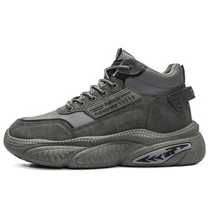 Sports Shoes New Style Breathable Mesh Autumn Men's High-<b>top</b> Trendy Solid Color Thick-soled Casual Running PU Upper <b>PVC</b> Outsole - Product Image 5