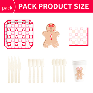 DAMAI Customized Gingerbread Man Christmas Party Tableware Set with Red Bowknot Patters Disposable Paper Plates Set - Product Image 6