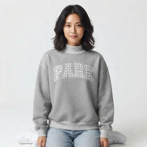 Sudadera Oversize de Cuello Alto para Mujer al por Mayor con Puños y Dobladillo de Cuadros Vichy, 100% Algodón, Estilo Urbano - Product Image 5