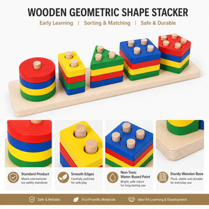 Giocattolo Educativo Montessori in Legno Massello, Cilindri Geometrici Impilabili per Bambini, Gioco Didattico per lo Sviluppo Cognitivo - Product Image 4