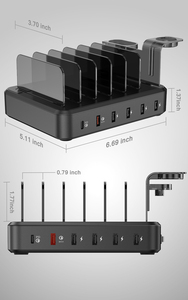แท่นชาร์จโทรศัพท์หลายช่องอุปกรณ์ชาร์จแบบเร็ว68W USB <span class=keywords><strong>6</strong></span>พอร์ตสำหรับ <span class=keywords><strong>iPhone</strong></span> iPad Type C PD