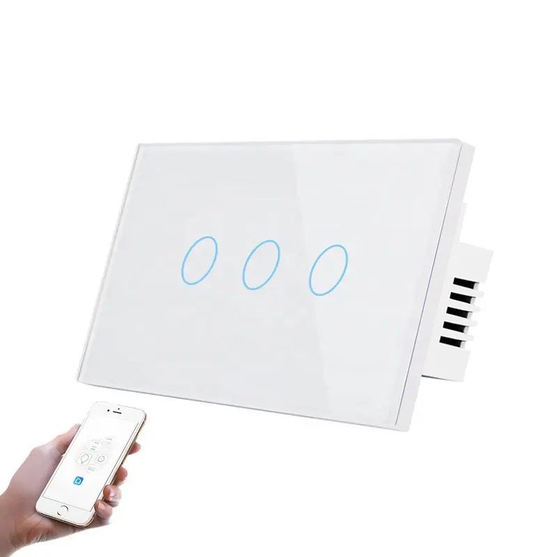 Abd tipi 3 Gang dokunmatik cam Panel akıllı ev ışık anahtarı CE RoHS onayı ile Tuya App WiFi ve Bluetooth akıllı anahtar