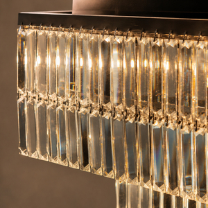 Lustre suspendu linéaire à double niveau en cristal sur mesure avec support métallique pour la décoration de villas et restaurants - Product Image 3