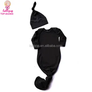 De gros bébés longues mitaines-Robes de nuit nouées pour bébés, vêtement noir uni, tenue pour nouveau-né, couvre-lit et chapeau à nœud