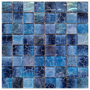 Azulejo de mosaico de vidrio iridiscente azul craquelado, azulejos traseros de malla de cristal de 36x36mm para salpicaduras de cocina, pared de baño, decoración de piscina - Product Image 2