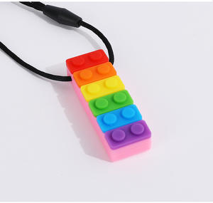 <span class=keywords><strong>EN</strong></span> STOCK 7 colores Arco Iris sensorial masticar alimentos grado silicona juguetes bloque de construcción bebé mordedor collar - Product Image 4