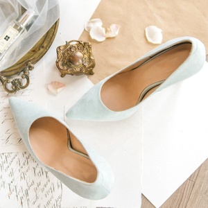 Taglie forti <span class=keywords><strong>eleganti</strong></span> classici in finta pelle scamosciata blu <span class=keywords><strong>tacchi</strong></span> alti da sposa tacco a punta da donna pump scarpe da festa - Product Image 2