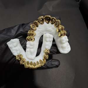 กริลล์ฮิปฮอปแบบสั่งทำพิเศษ ตัดแต่งทรงพิเศษ ชุบทองคำแท้ 925 เงินแท้ ชุบทองคำ 10KT  แบบเรียบสำหรับฟั<span class=keywords><strong>น</strong></span> - Product Image 3