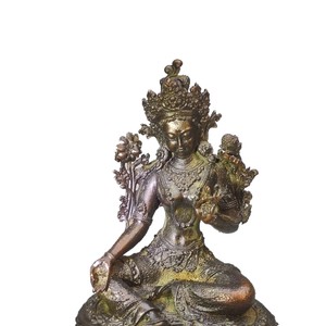 Statue de <span class=keywords><strong>Bouddha</strong></span> <span class=keywords><strong>Tara</strong></span> Verte en Bronze Antique, Gravée et Embossée, Petite Statue Tibétaine pour la Richesse, Prière Bouddhiste, Métal, Noël - Product Image 5