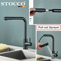 Robinet de cuisine STOCCO en acier inoxydable 304 noir, monocommande avec douchette extractible, rotation à 360°, arc haute, montage sur plan de travail