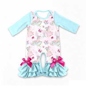 Milk Silk Christmas Princess Sleigh Print Kids Clothes, <b>Girls</b> Twirl <b>Dress</b>/Ruffle Top/Baby Romper/Hot Cocoa Gingerbread 2Pcs Set - Product Image 4