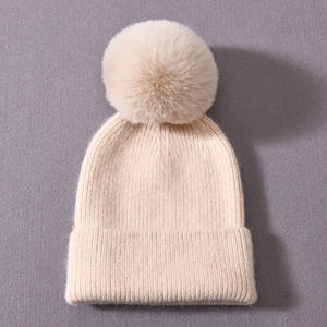 Bonnet chaud en gros d'usine, classique à rayures, avec pompon mignon, bonnet en cachemire tricoté pour bébé garçon, hiver - Product Image 5