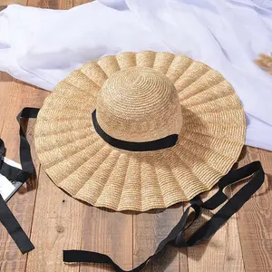 Custom Nieuwe Brede Rand Tarwestrooien Hoeden Zon Strand Sombreros Schelp Strohoeden Pet Voor Dames