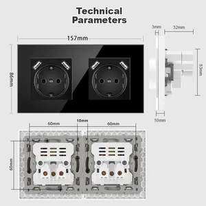 Enchufe de pared USB doble estándar de la UE 157*86mm con enchufe de Alemania 16A corriente nominal 2 salidas de CA potencia de carga enchufe de Alemania