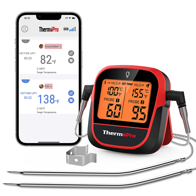 ThermoPro TP902 450FT Wireless Meat Thermometer Digital With Dual Probe, BT Meat Thermometer for Cooking