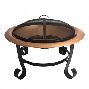 Pozo de fuego de cobre redondo para exteriores para calefacción de patio trasero con base de metal resistente y cubierta de pantalla de chispa - Product Image 1