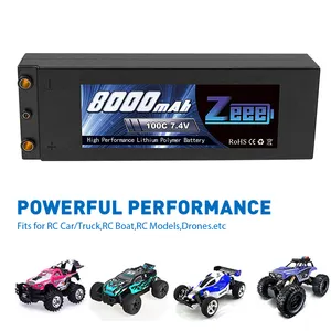 Zeee 2S 8000mAh लिपो बैटरी 7.4V 100C हार्ड केस लिपो पैक 1/8 1/10 RC कार मॉडल स्लैश बग्गी के लिए 4mm बुलेट टी प्लग के साथ