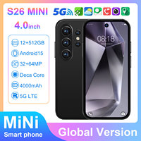 S26 MINI Teléfono Inteligente Android Mini Portátil con Pantalla de 4.0 Pulgadas, 12+512 GB de Almacenamiento, Cámara de 64MP, Teléfono Compacto de Bolsillo para Emergencias y Actividades al Aire Libre