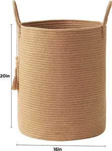 Panier de rangement à linge tissé pliant Offre Spéciale panier de couvertures en corde de coton pliable tissé pour le stockage et l'organisation à domicile - Product Image 6